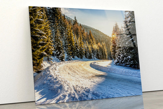 Snowy Road Acrylic Glass Print Tempered Glass Wall Art 100% Made in Australia Ready to Hang