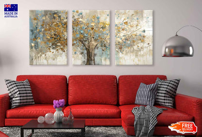 3 Set of Abstract Gold Tree High Quality Print 100% Australian Made Wall Canvas Ready to Hang