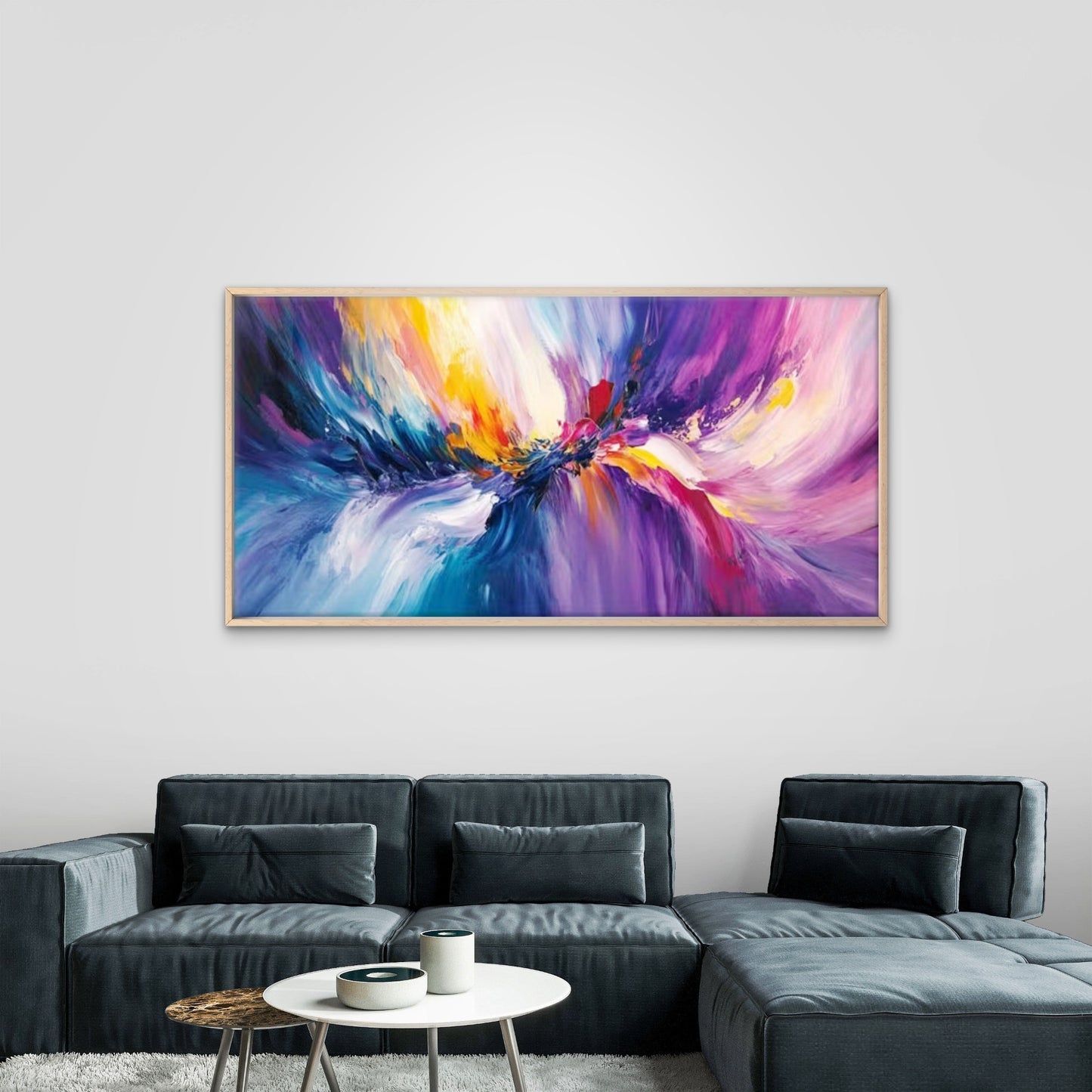Yellow, Pink & Purple Abstract Wall Art Canvas Office Home Room Framed 120x60cm
