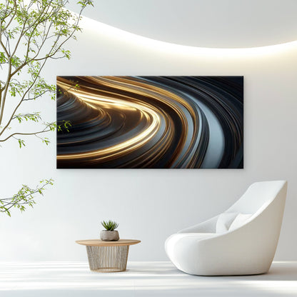 Black & Golden Marble Wave Wall Art Canvas Office Home Room Framed 120x60cm