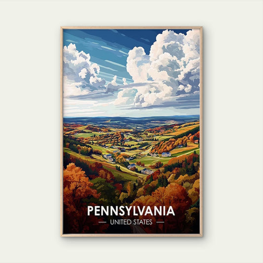 Scenic Autumn Hills Of Pennsylvania Travel Poster Print Wall Art