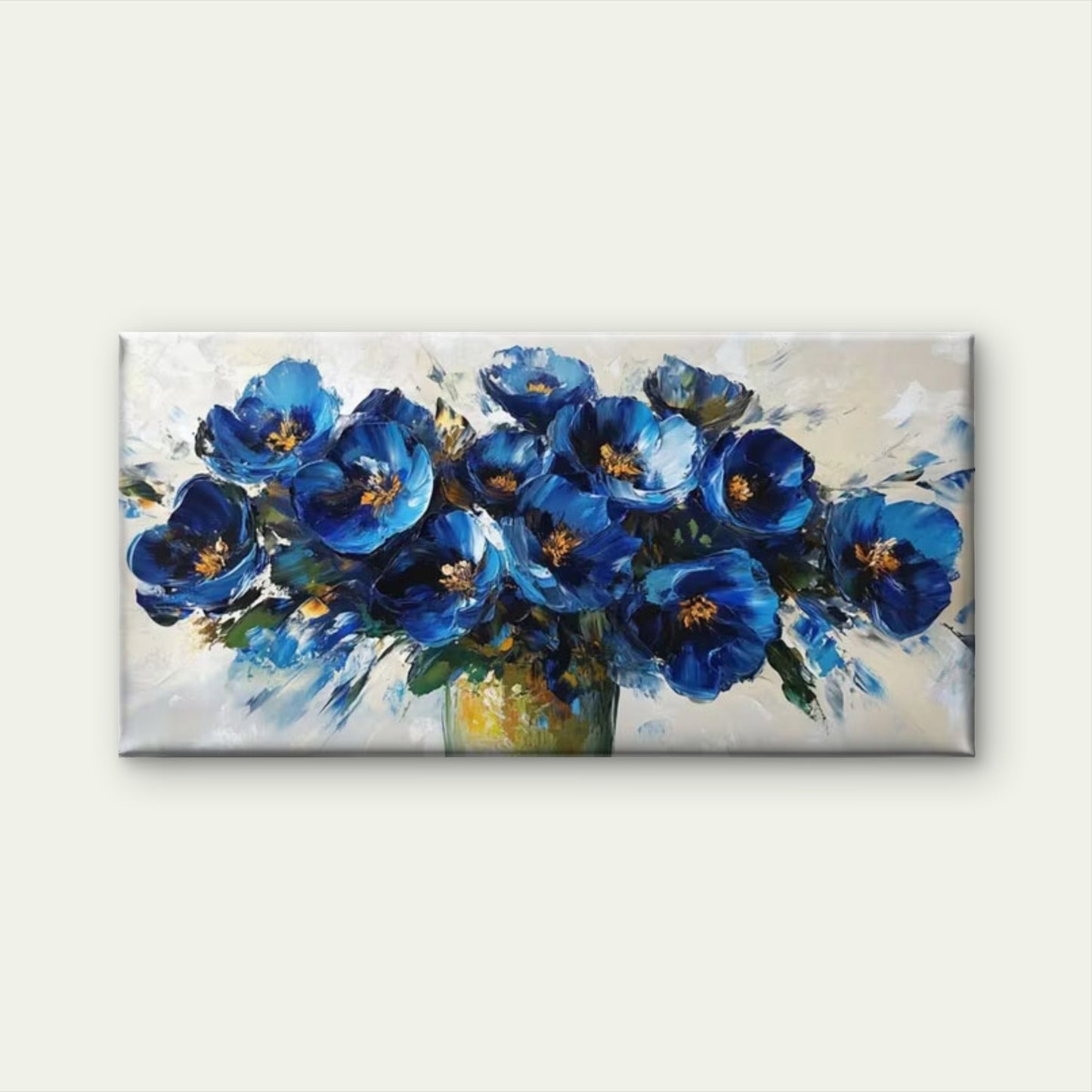 Blue Floral Abstract Art Wall Art Canvas Office Home Room Framed 120x60cm