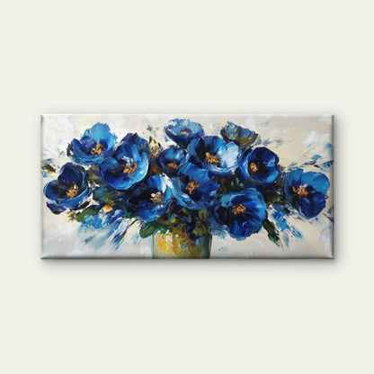 Blue Floral Abstract Art Wall Art Canvas Office Home Room Framed 120x60cm