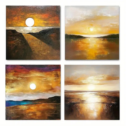4pcs Sunset Over Lake Wall Art Canvas Framed