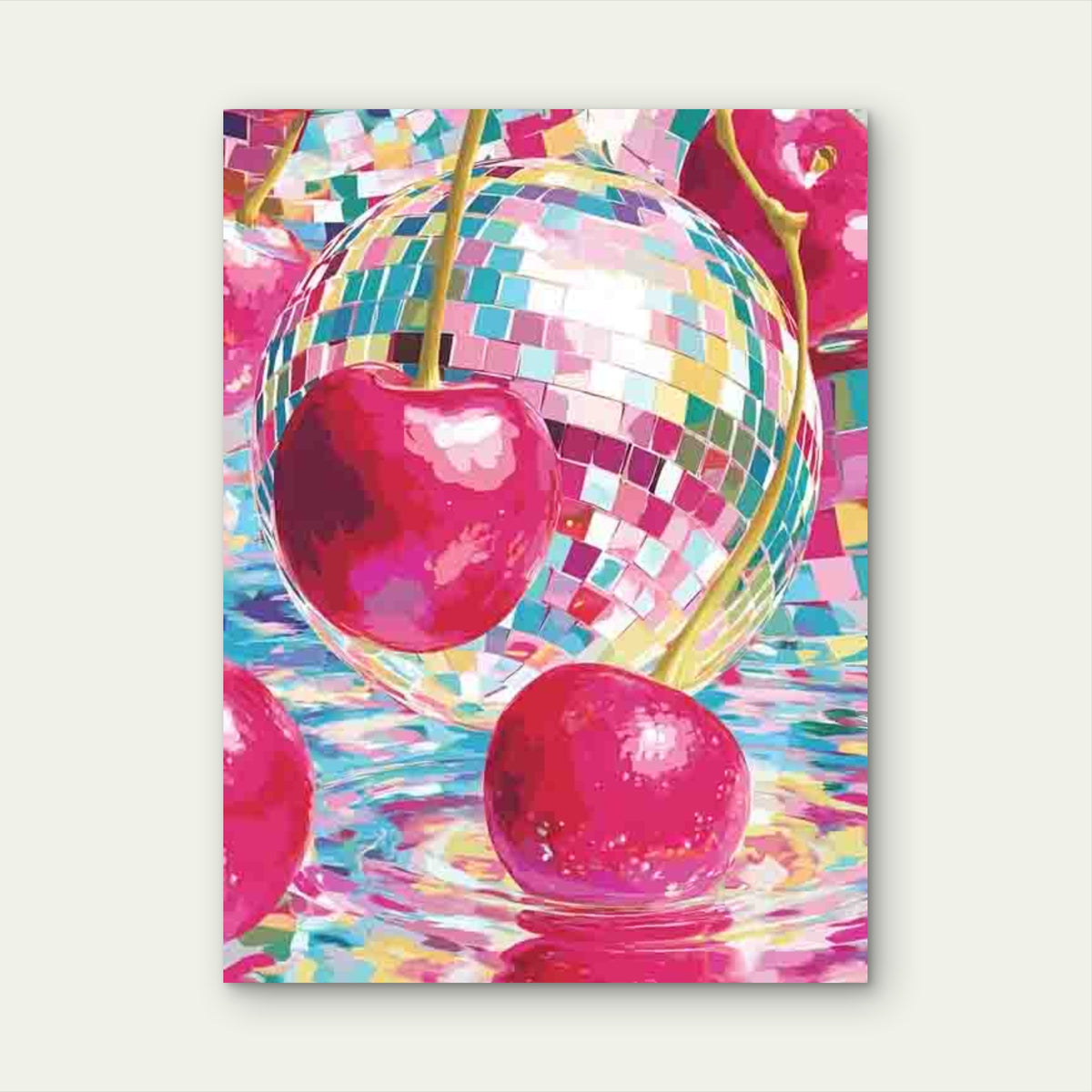 Vibrant Pink & Red Disco Ball Cherries Metal Print Ready to Hang