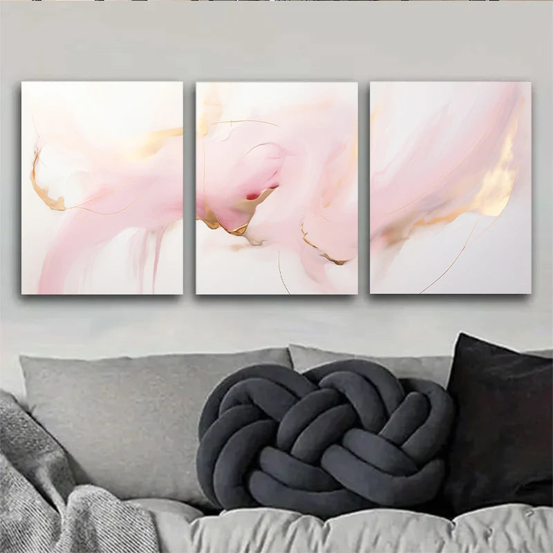 3pcs Blush and Golden Abstract Metal Print Ready to Hang Art