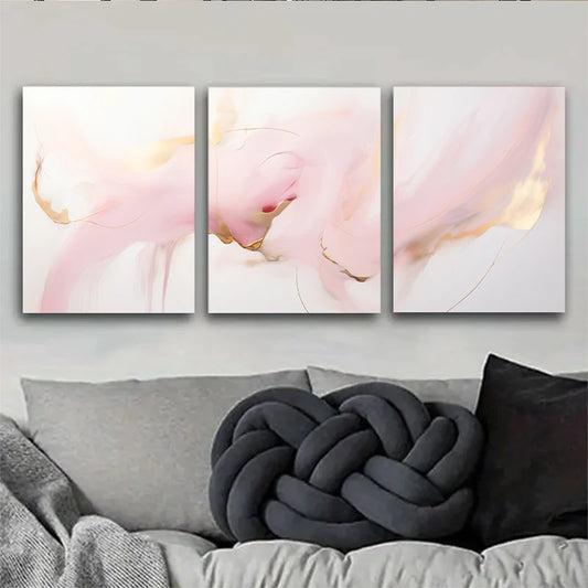 3pcs Blush and Golden Abstract Metal Print Ready to Hang Art