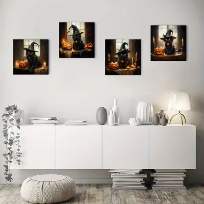 4pcs Sorcerer Black Cat Be Upset Light & Candle Wall Art Canvas Framed
