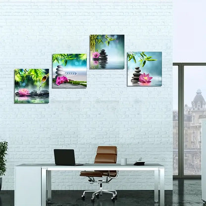 4pcs Bamboo Zen Wall Art Canvas Framed