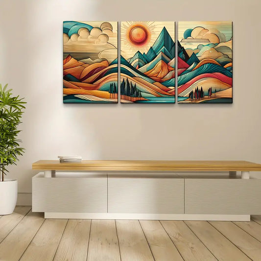 3pcs Bohemian Mountain Landscape Metal Print Ready to Hang Art
