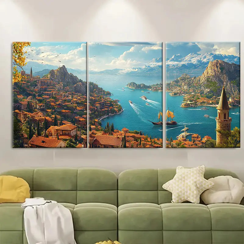 3pcs Lideniz Turkey Scenic Travel Poster Wall Art Set Canvas Framed 40x60cm - High Quality Print 100% Australian Made Wall Canvas Ready to Hang