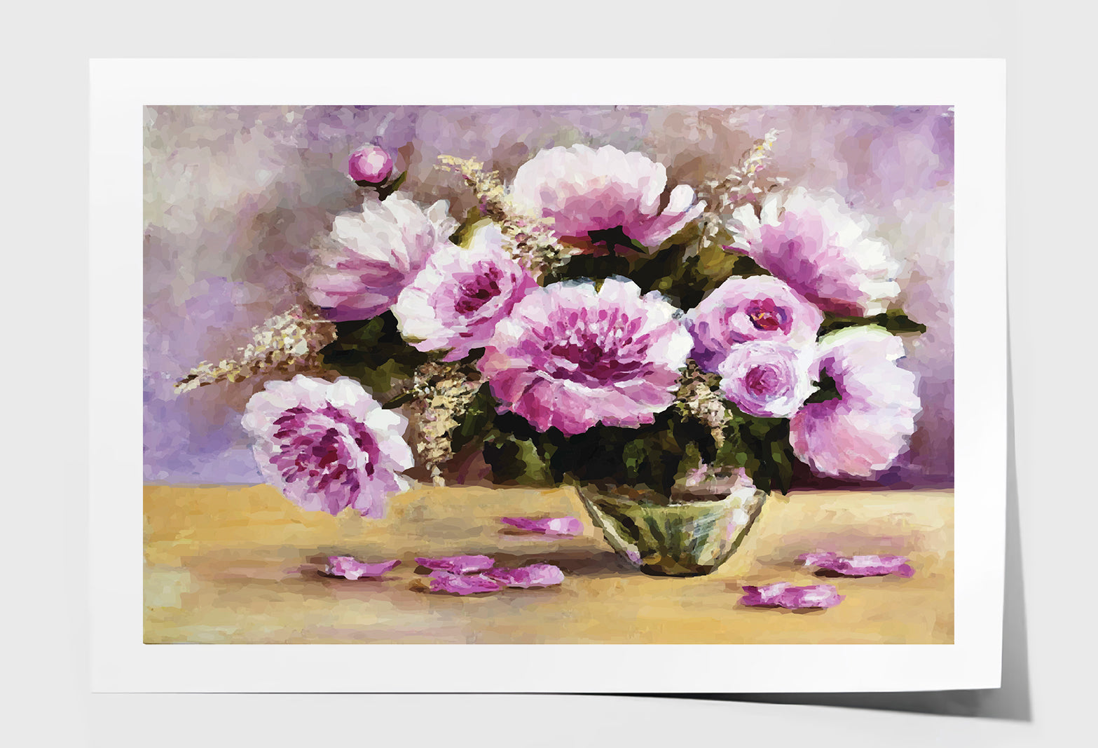 Flower Vase & Flower Petals Lay On The Table Oil Painting Limited Edition High Quality Print Unframed Roll Canvas None