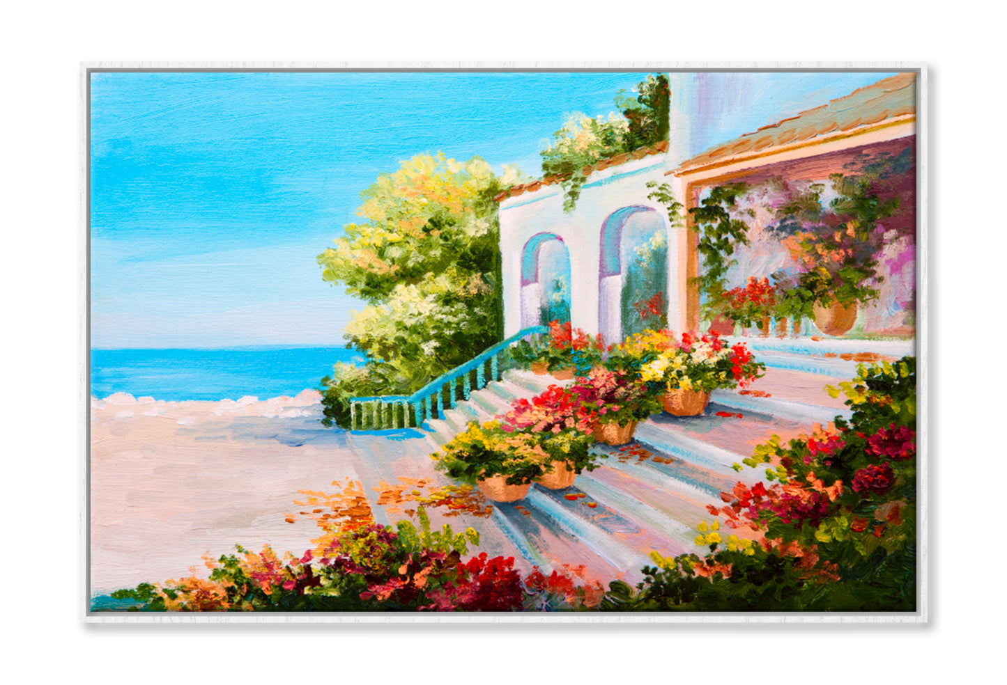 Terrace Near The Sea Oil Painting Wall Art Limited Edition High Quality Print Canvas Box Framed White