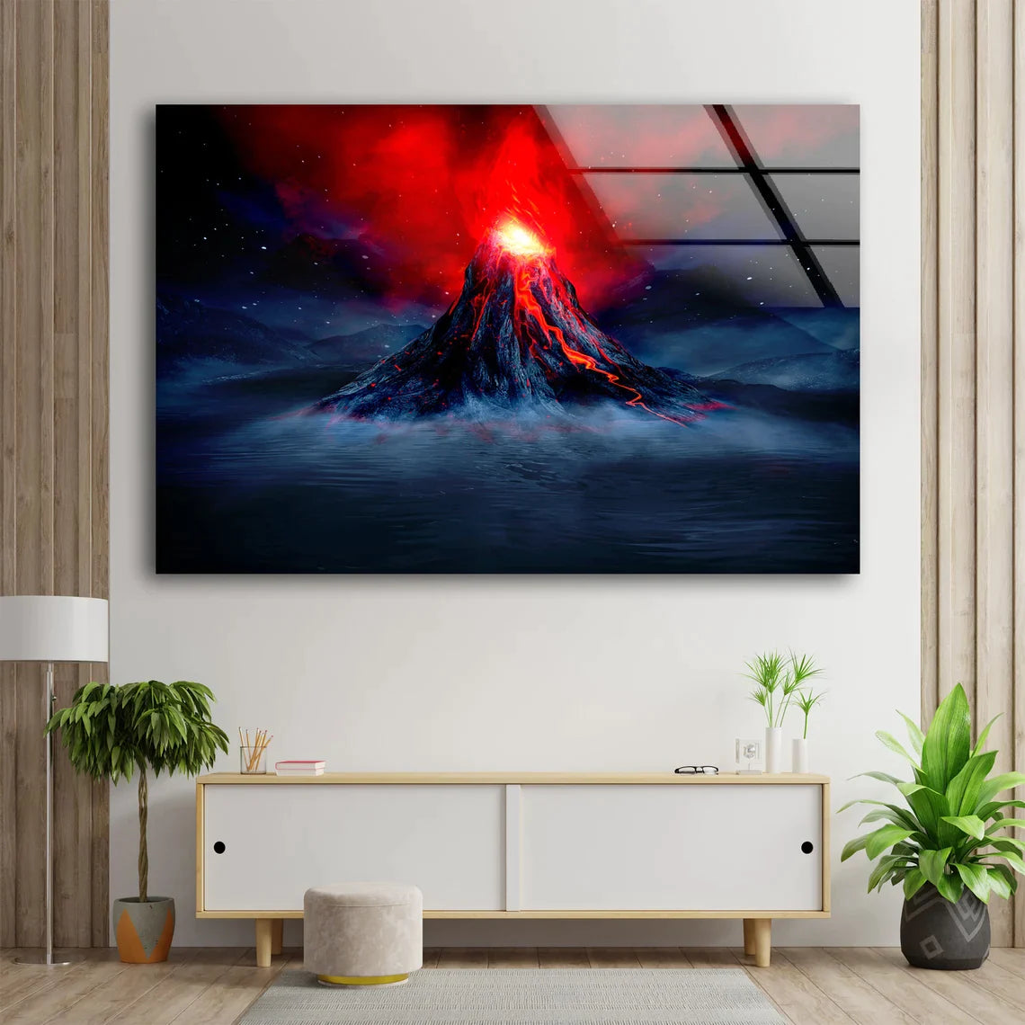 Volcano Night View UV Direct Aluminum Print Australian Made Quality