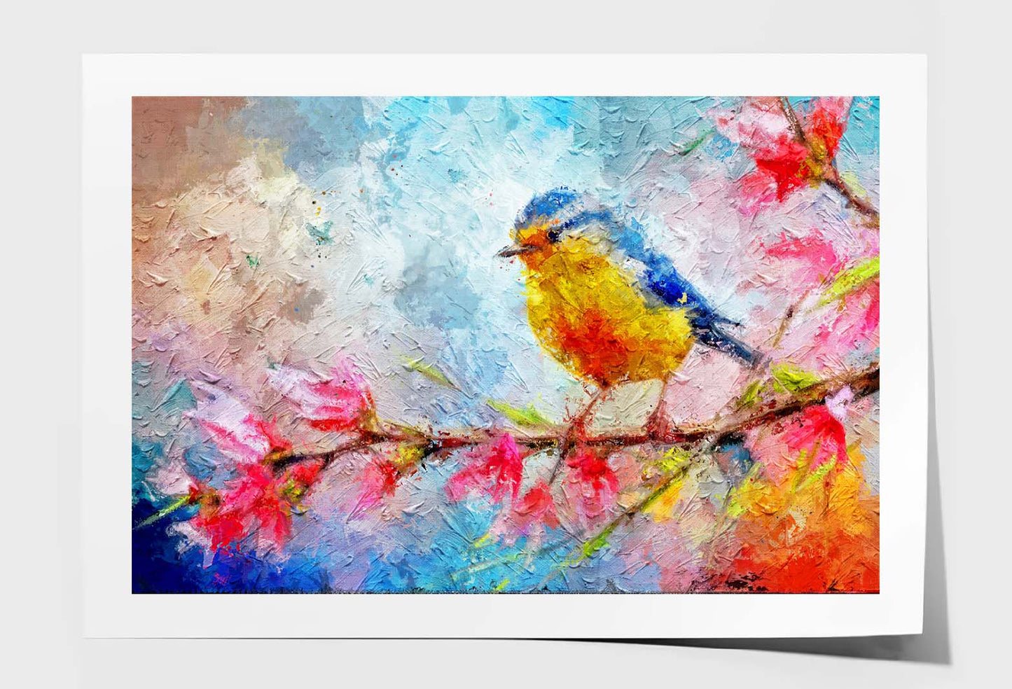 Painting Of Bird and Spring Flower Wall Art Limited Edition High Quality Print