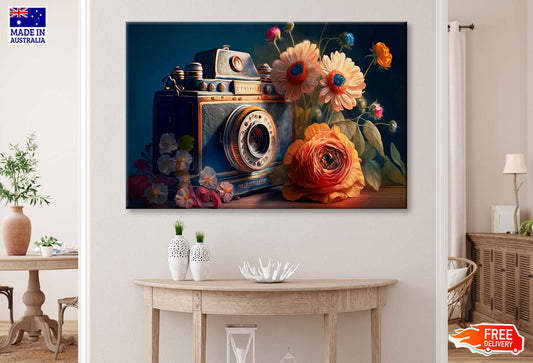 Retro Photo Camera & Fresh Flowers Wall Art Limited Edition High Quality Print