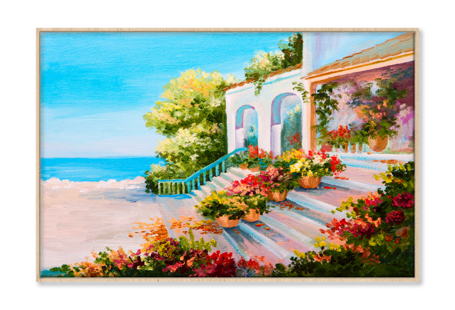 Terrace Near The Sea Oil Painting Wall Art Limited Edition High Quality Print Canvas Box Framed Natural