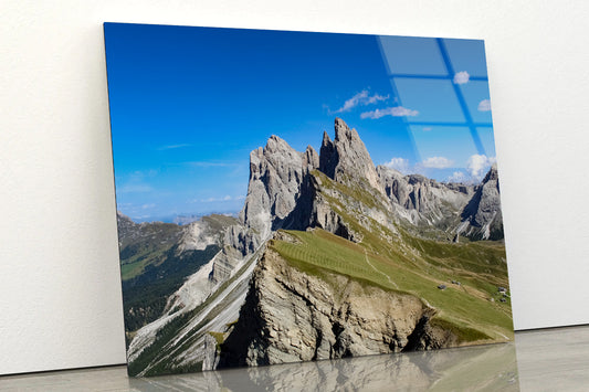 A Rocky Mountain with A Road in Grassy Areas Acrylic Glass Print Tempered Glass Wall Art 100% Made in Australia Ready to Hang