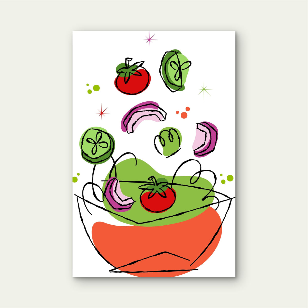 Abstract Fresh Vegetables Falling Into Bowl 60x90cm Metal Print Ready to Hang