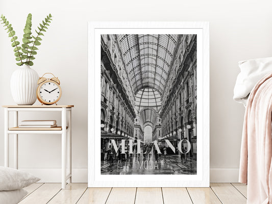 Fashion Store B&W View Photograph Glass Framed Wall Art, Ready to Hang Quality Print With White Border White