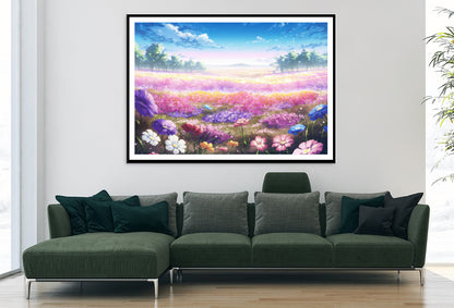 A Field of Purple & Violet Flowers under a Sky Home Decor Premium Quality Poster Print Choose Your Sizes