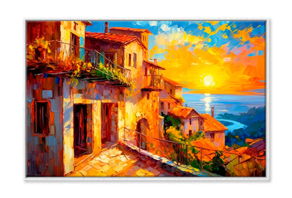 Mediterranean Coastal Town Oil Painting Wall Art Limited Edition High Quality Print Canvas Box Framed White