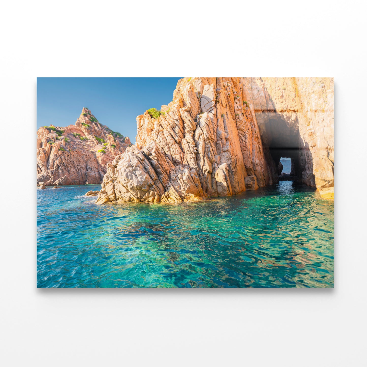 Clear Blue Ocean with Rocky Cave Acrylic Glass Print Tempered Glass Wall Art 100% Made in Australia Ready to Hang