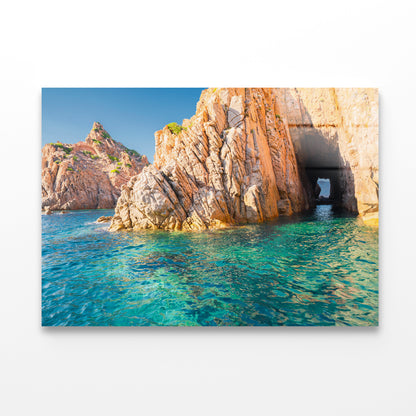 Clear Blue Ocean with Rocky Cave Acrylic Glass Print Tempered Glass Wall Art 100% Made in Australia Ready to Hang