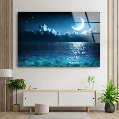 Moon Over Sea Night UV Direct Aluminum Print Australian Made Quality
