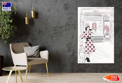 Pink Lady With Her Dog Fashion Art Print 100% Australian Made