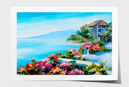 House Near The Sea, Sea Coast Oil Painting Limited Edition High Quality Print Unframed Roll Canvas None