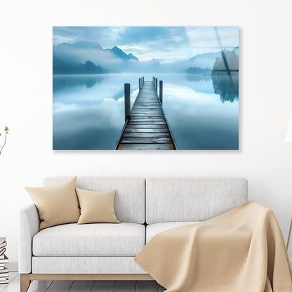 Dock On a Lake with Mountains in The Background  Acrylic Glass Print Tempered Glass Wall Art 100% Made in Australia Ready to Hang