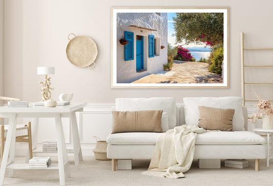 White Building with Blue Shutters Home Decor Premium Quality Poster Print Choose Your Sizes