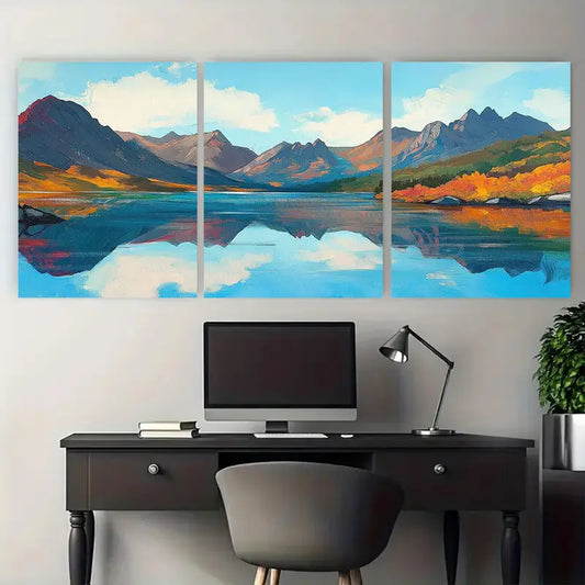 3pcs Mountain Range Crystal Clear Lake Metal Print Ready to Hang Art