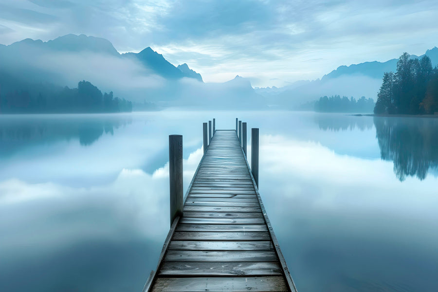 Dock On a Lake with Mountains in The Background  Acrylic Glass Print Tempered Glass Wall Art 100% Made in Australia Ready to Hang