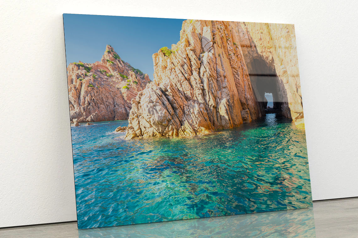 Clear Blue Ocean with Rocky Cave Acrylic Glass Print Tempered Glass Wall Art 100% Made in Australia Ready to Hang