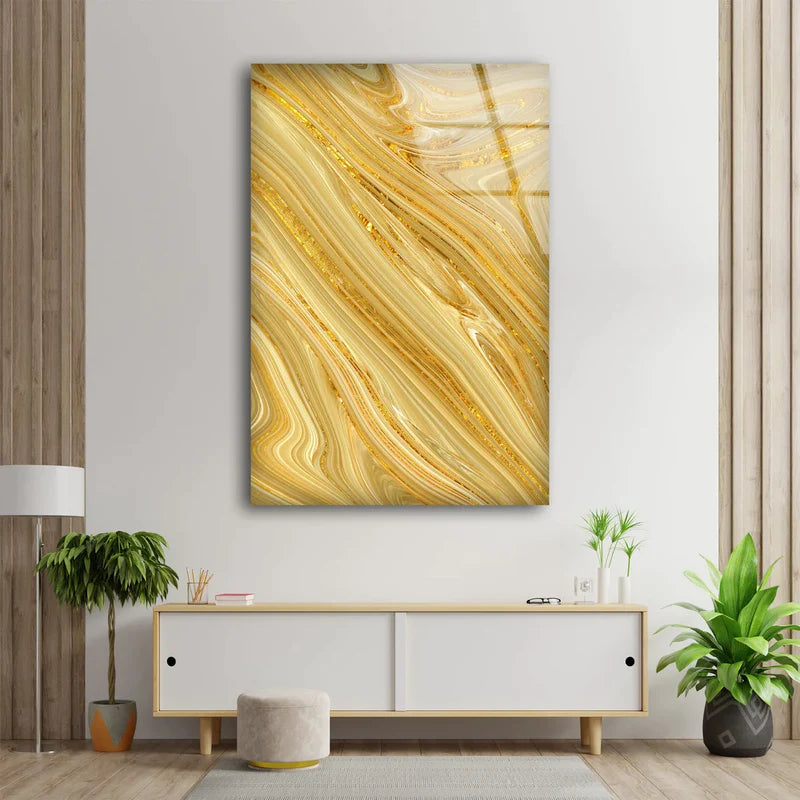 Gold Yellow Abstract UV Direct Aluminum Print Australian Made Quality