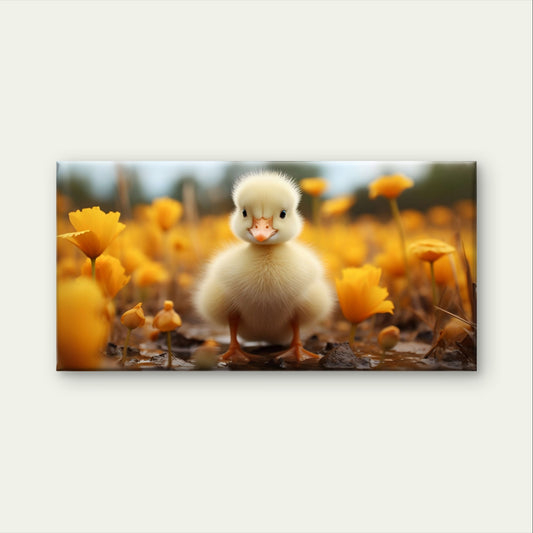 Fluffy Yellow Duckling Spring Flowers Meadow Wall Art Canvas Office Home Framed 120x60cm
