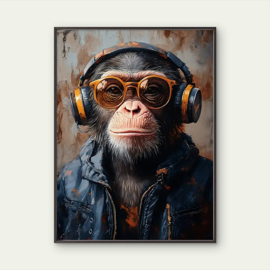 Graffiti Monkey with Headphones and Trendy Glasses Fashion Home Decor Premium Quality Poster Print Choose Your Sizes