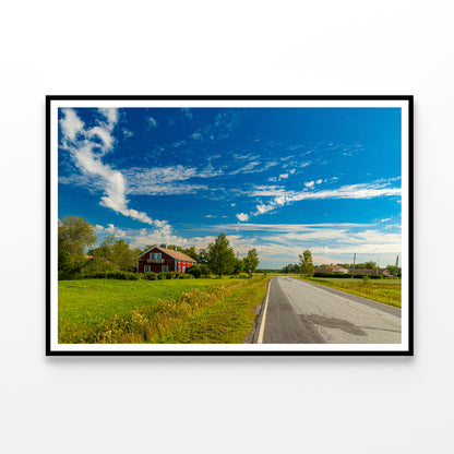 A Rural Road with Grass and Trees under a Cloudy Sky Home Decor Premium Quality Poster Print Choose Your Sizes