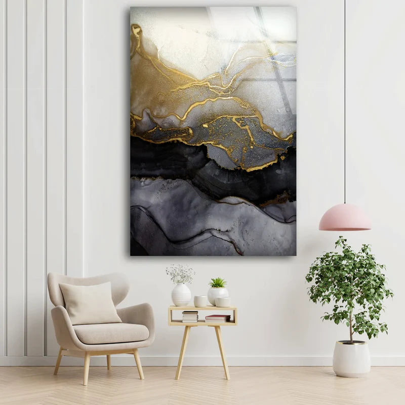 Gold & Black Abstract UV Direct Aluminum Print Australian Made Quality