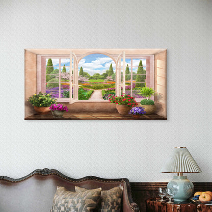 Greece Open Window Garden Wall Art Canvas Office Home Room Framed 120x60cm
