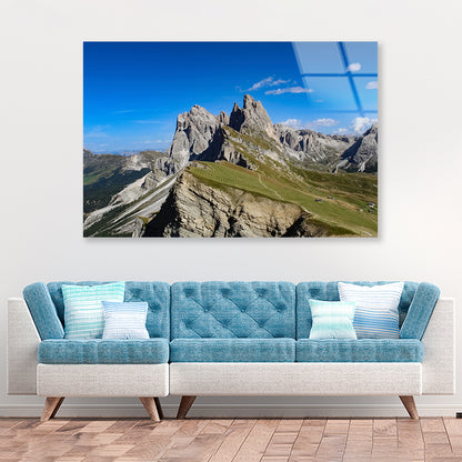 A Rocky Mountain with A Road in Grassy Areas Acrylic Glass Print Tempered Glass Wall Art 100% Made in Australia Ready to Hang