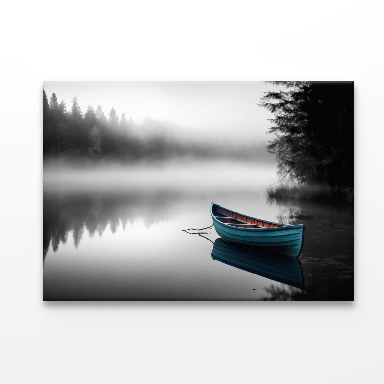 Boat In a Pristine Lake on A Foggy Morning Acrylic Glass Print Tempered Glass Wall Art 100% Made in Australia Ready to Hang