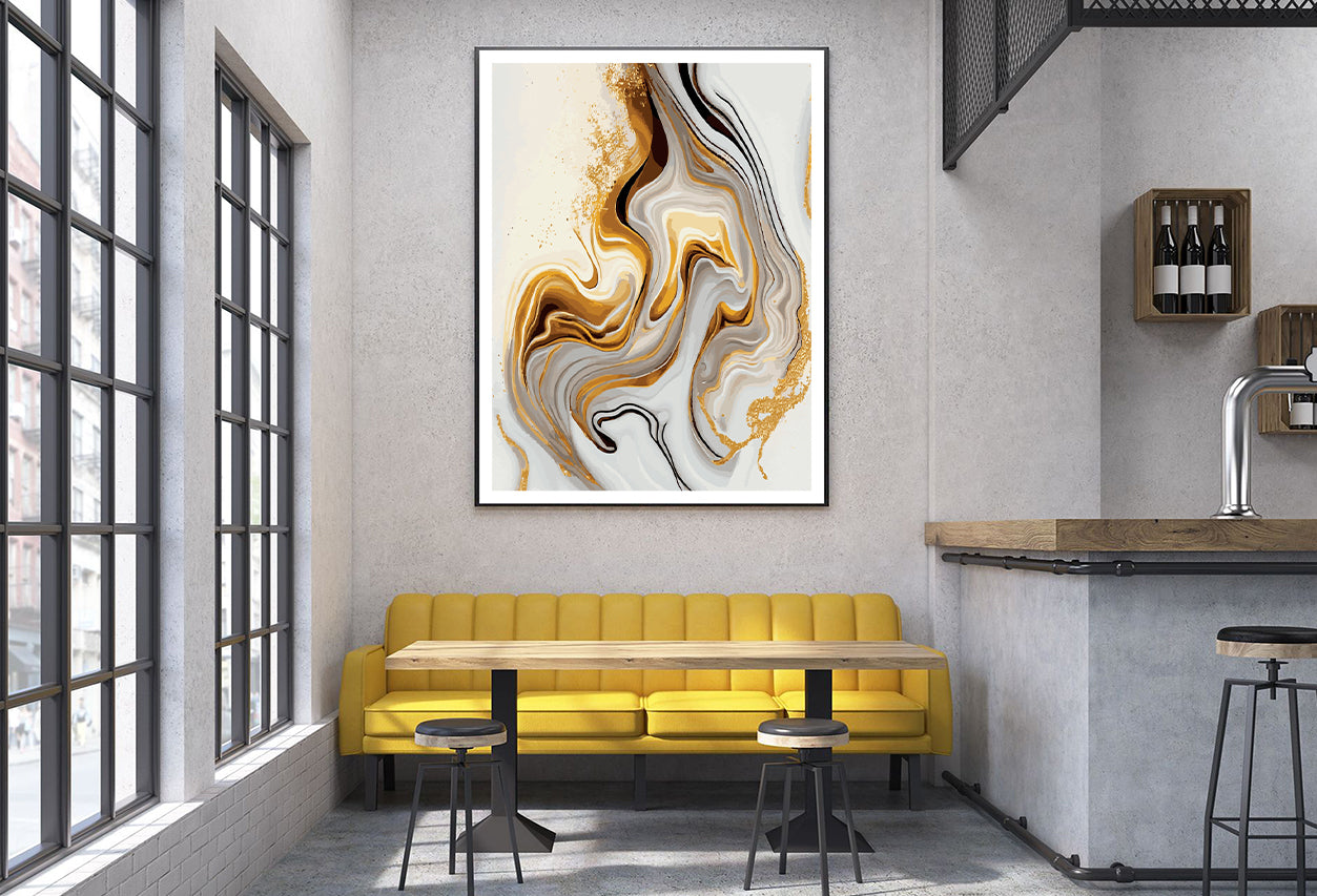 Yellow Marble Texture with White Gold Marble Surface Wall Art Home Decor Premium Quality Poster Print Choose Your Sizes