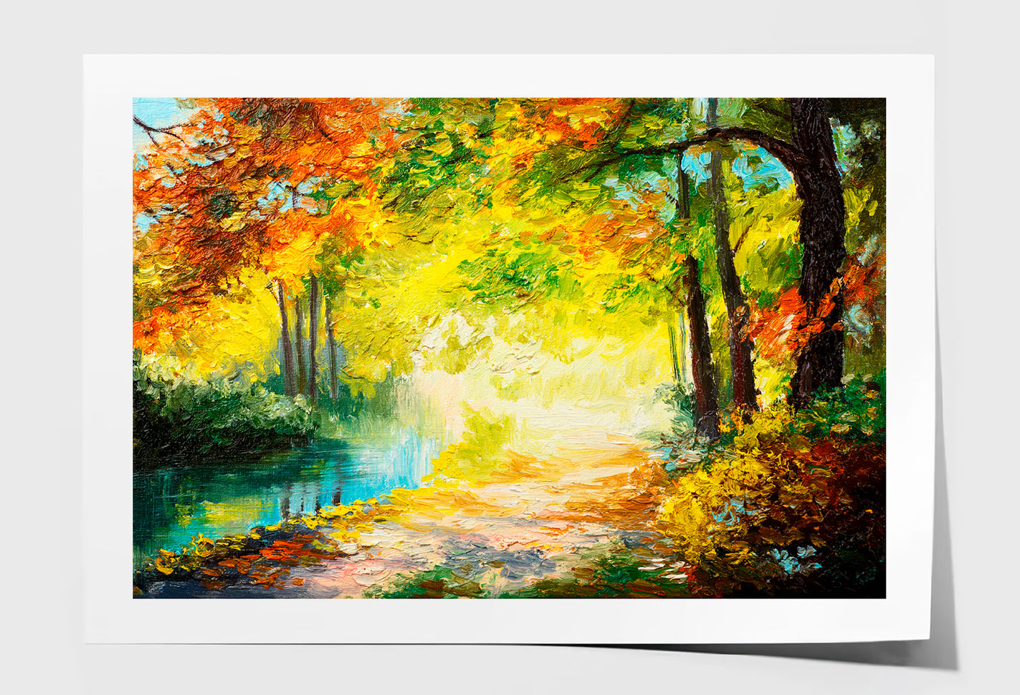 River In A Autumn Colorful Forest Oil Painting Wall Art Limited Edition High Quality Print Unframed Roll Canvas None