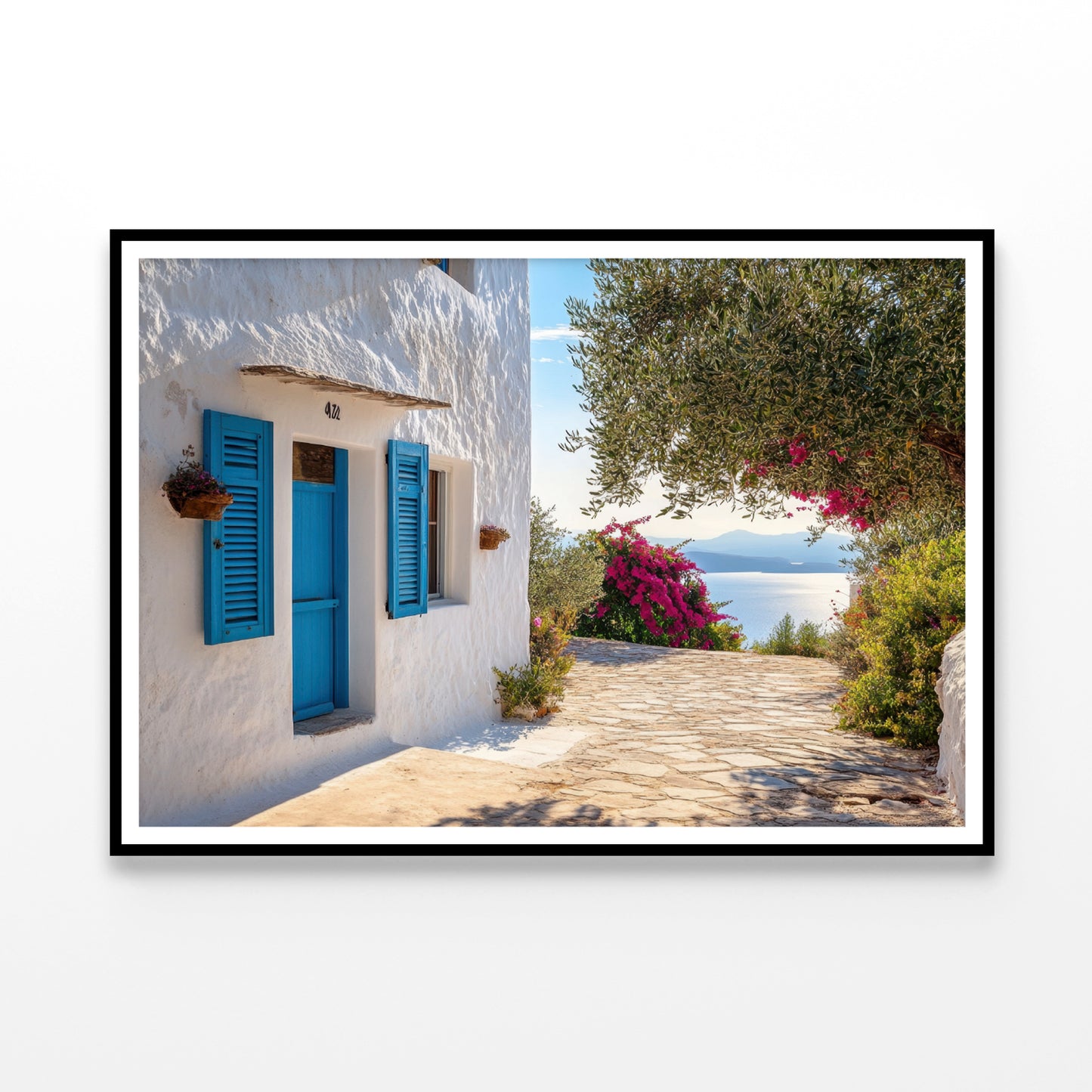 White Building with Blue Shutters Home Decor Premium Quality Poster Print Choose Your Sizes