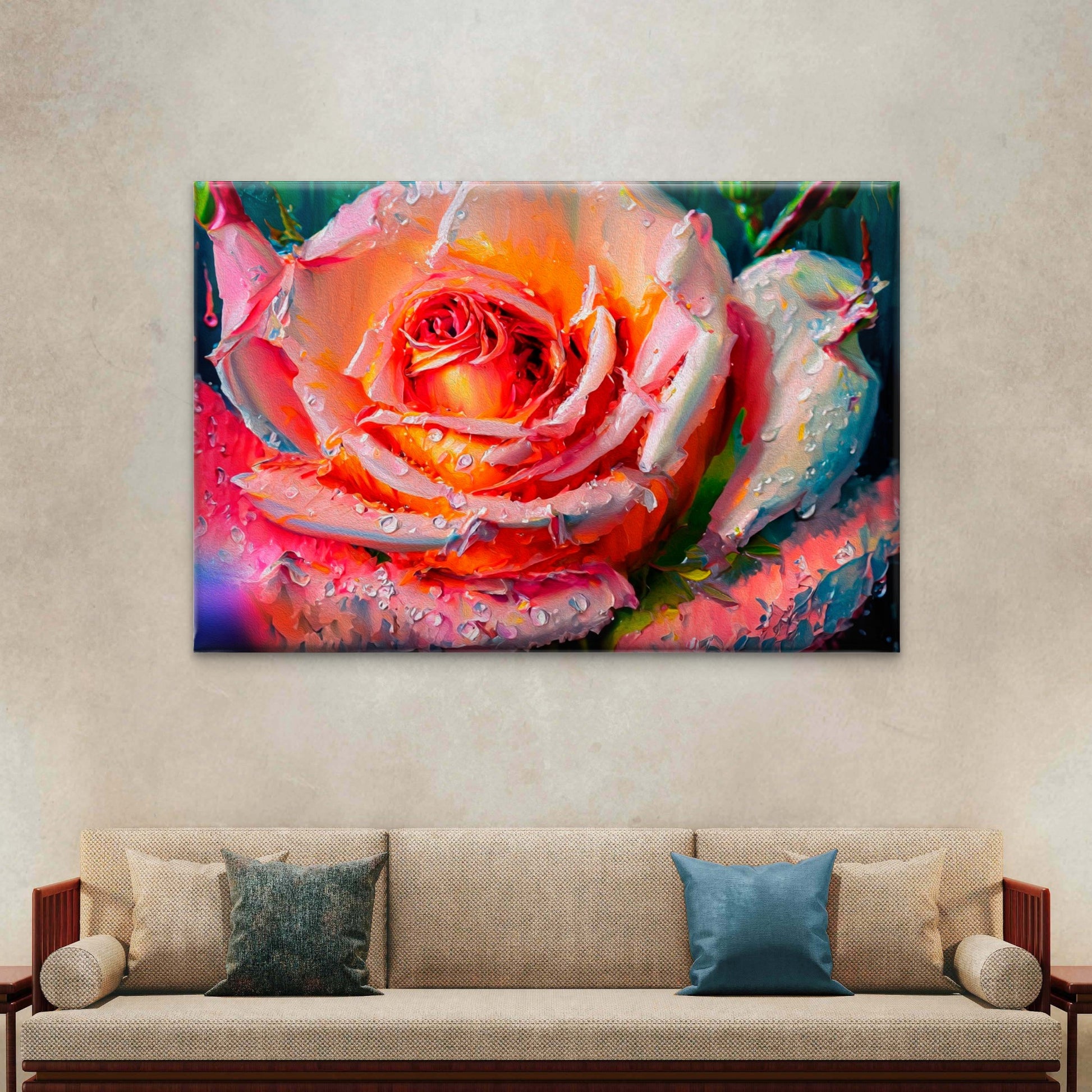 Dewy Pink Rose Oil Bloom Painting Wall Art Decor 100% Australian Made - Bella Home Decor