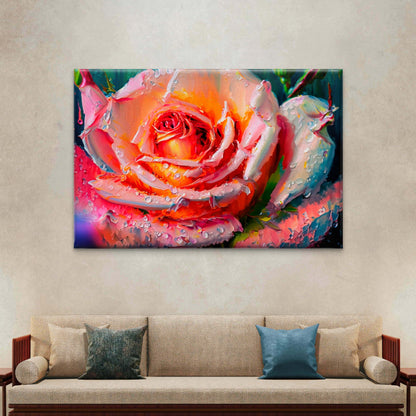 Dewy Pink Rose Oil Bloom Painting Wall Art Decor 100% Australian Made - Bella Home Decor