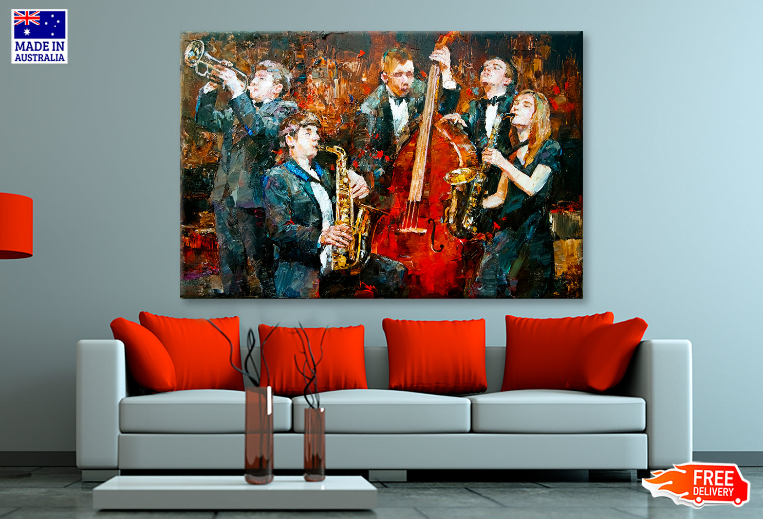 Stylish Jazz Band Playing Music Oil Painting Wall Art Limited Edition High Quality Print